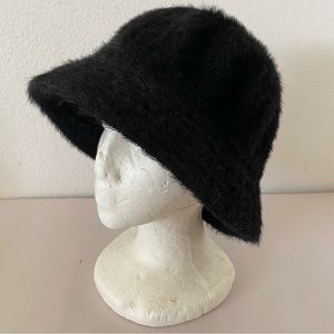 Black Fuzzy Bucket Hat RN 86170 Boho Retro Vintage-Style Hat OS